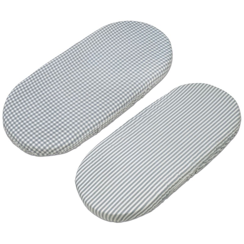 Lot de 2 draps housses pour nacelle Praliné Vichy Rayures Matcha Walking Mum Produit 1